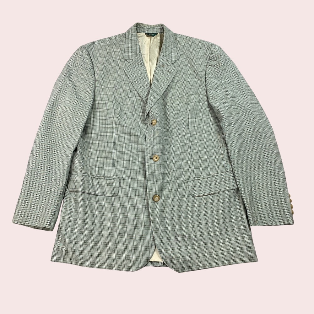 J.Crew Oarsman Blazer 42R Green Blue Cream‎ Micro Glen Check Cotton Sport Coat